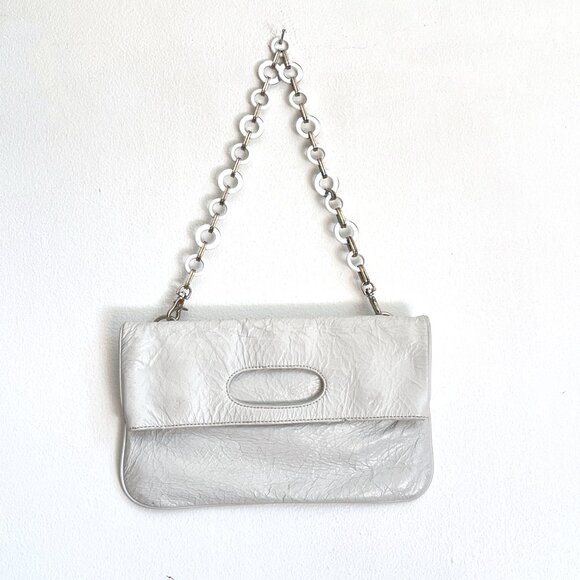 Franchi Collection White Patent Leather Fold Over Convertible Shoulder Bag Purse - Picture 4 of 6